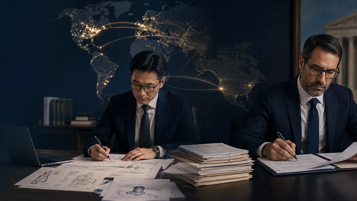 China-side patent professional collaborating with foreign patent counsel across jurisdictions